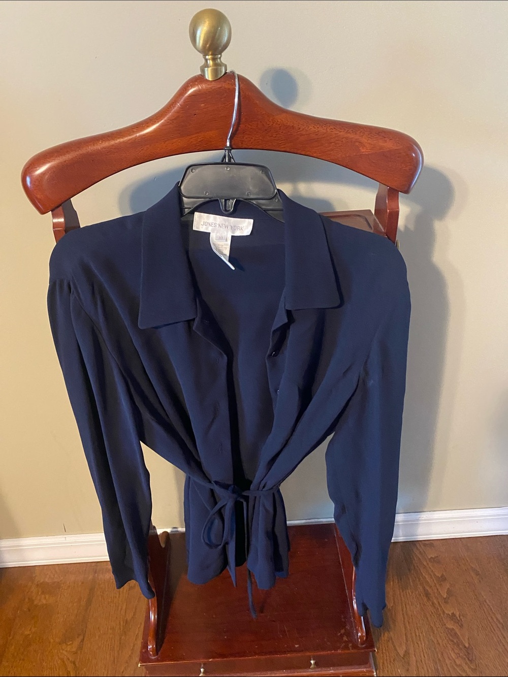 Jones New York Navy Wrap Tie Blouse
